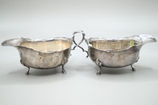 Matched pair of silver sauce boats, Adie Brothers Ltd and William Greenwood & Sons respectively, Bir