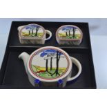 Wedgwood Blue Firs Bonjour,  Bizarre by Clarice Cliff tea set in box with certificate