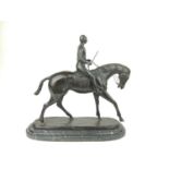Large bronze figure of horse and ride, signed Bonheur L40cm H40cm