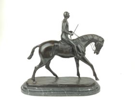 Large bronze figure of horse and ride, signed Bonheur L40cm H40cm