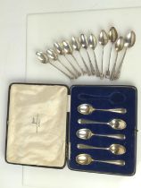 Sixteen silver coffee spoons, including: a set of six by James Deakin & Sons Sheffield 1928; cased p