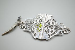 Silver Victorian style pierced nurse's buckle, maker E-C, Birmingham 1992, overall width 11.8cm, and