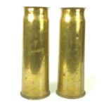 Pair of 1918 Trench art shell cases with fine etched oriental detail. H29cm (Base D10cm)