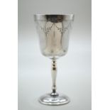 Small silver goblet, Charles S Green & Co Ltd, Birmingham 1970, the bowl with bright-cut floral swag