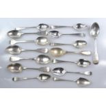 Fifteen silver spoons, mostly teaspoons, various makers and dates, gross weight 246 grams