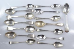 Fifteen silver spoons, mostly teaspoons, various makers and dates, gross weight 246 grams