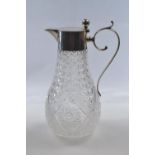 German silver mounted cut glass claret jug, stamped 800 with crown crescent mark and maker's mark, h