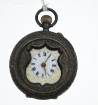 Continental style silver cased pocket watch with enamelled  face and enamelling detail to back with