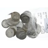 Approx. 50 mostly pre-1920 silver shillings, gross weight 300 grams