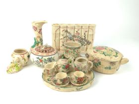 Fifteen pieces of Japanese Kyoto ceramics c1880 Inc. Bud vase, miniature tea set Etc Tallest 16cm