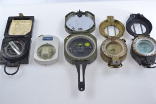 Collection of field compasses inc. Compass magnetic marching Mark I by T.G.Co Ltd.