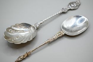 Two silver spoons, including: a Victorian apostle spoon by Pairpoint Brothers, London 1879; and an E