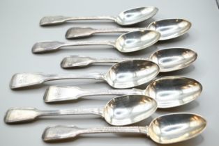 Eight Victorian silver fiddle and thread pattern dessert spoons, Chawner & Co, London two 1849 and s