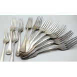 Eleven various silver forks, various maker's and dates, including seven dinner and four dessert fork