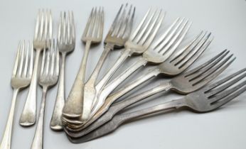 Eleven various silver forks, various maker's and dates, including seven dinner and four dessert fork