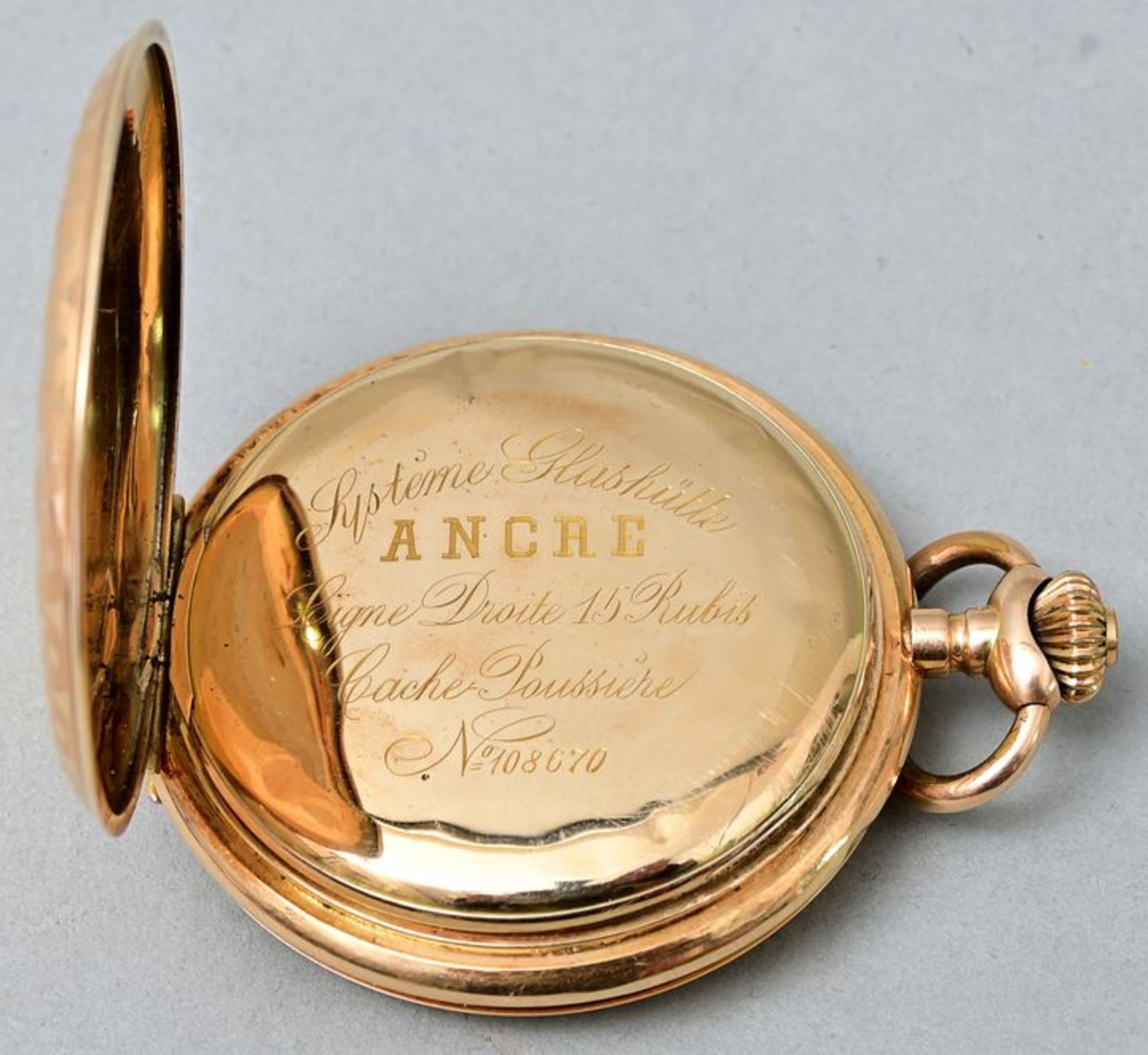 Goldene Herrentaschenuhr, Glashütte / gold pocket watch - Bild 4 aus 5
