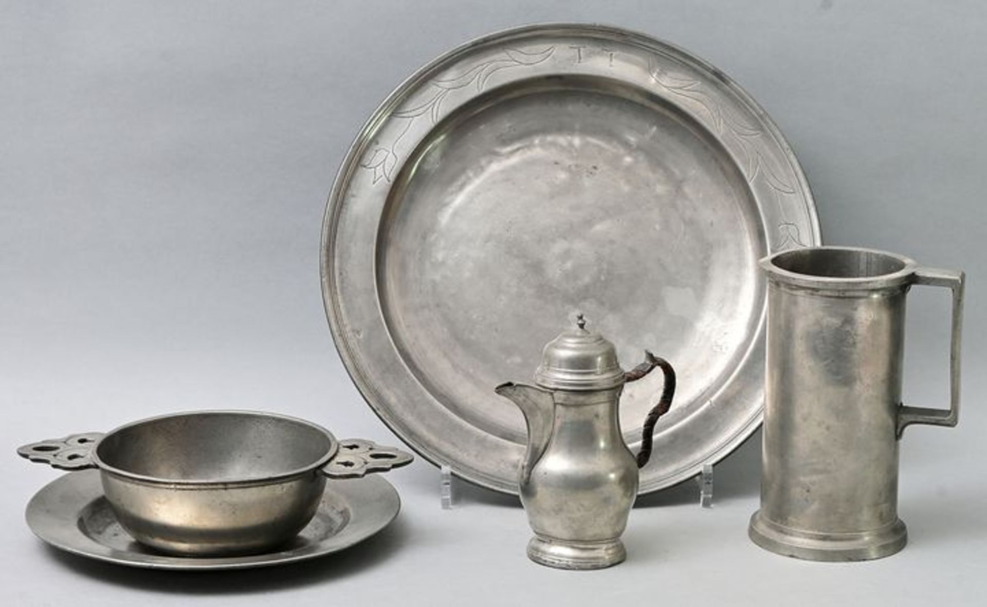 Konvolut Zinn-Teile/ pewter items