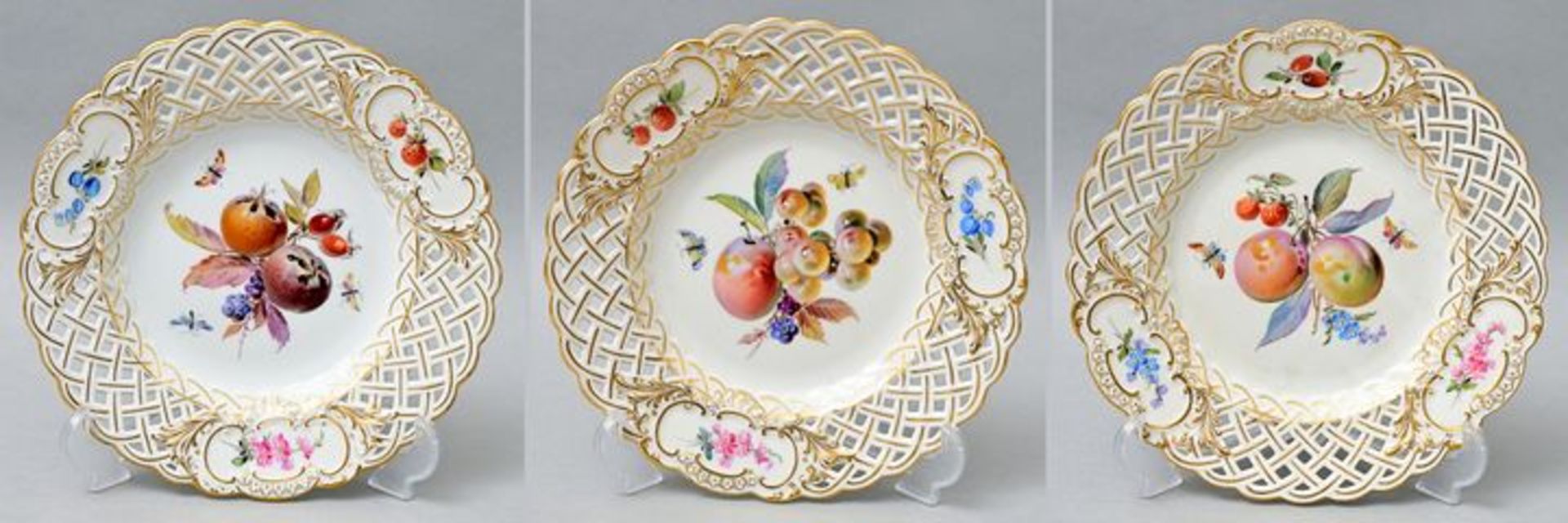 Drei Teller Fruchtmalerei Meissen/ plates