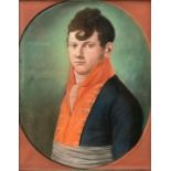 Biedermeierportrait eines jungen Herren mit apricotfarbenem Jabot/ pastel