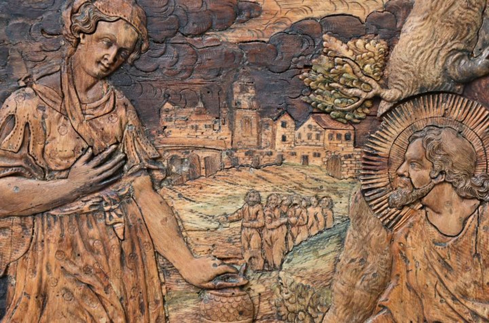 Relief Christus und die Samariterin am Brunnen/ relief intarsia - Image 6 of 7