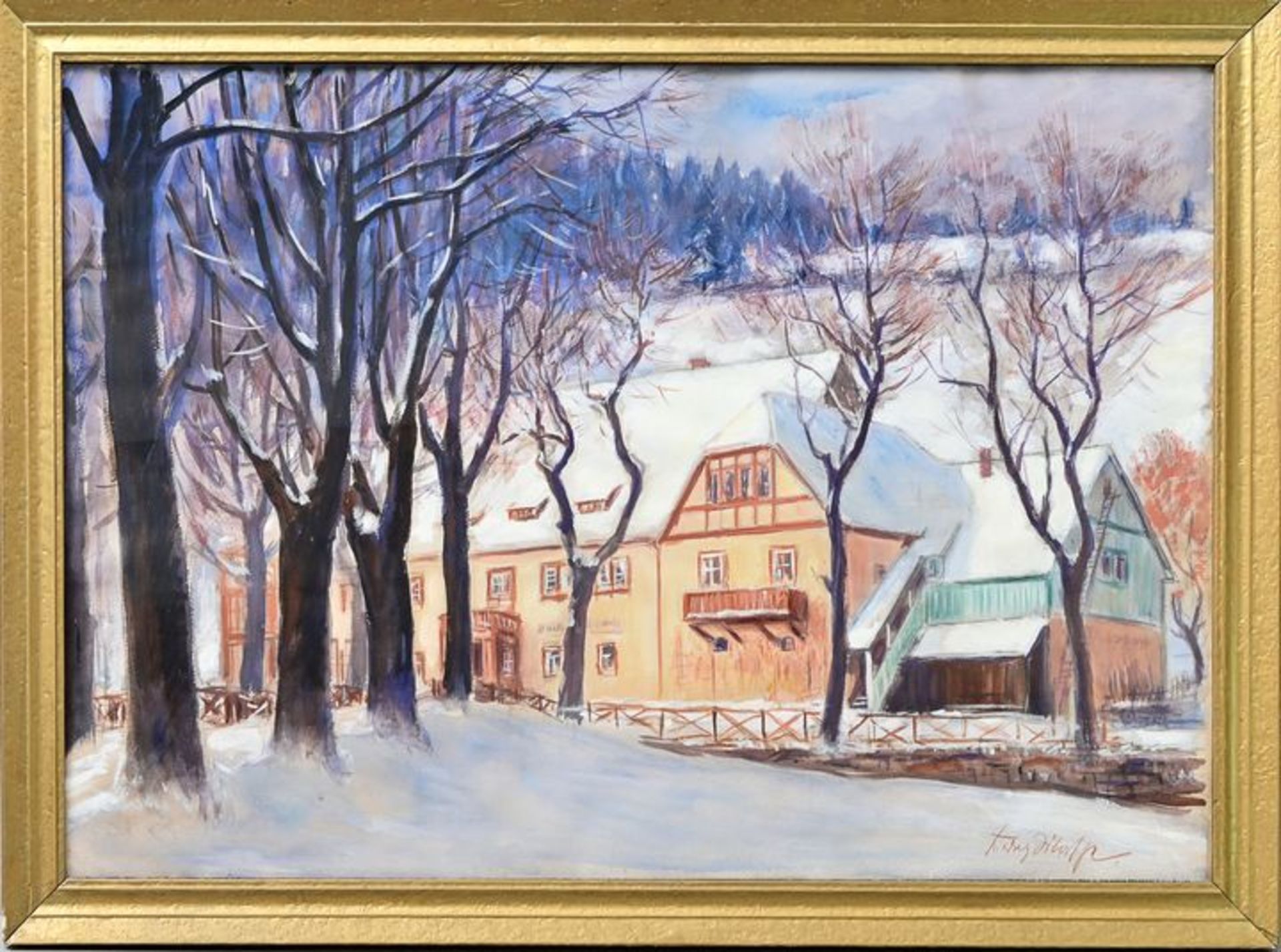 Aquarell Hartmannmühle / Watercolour Winterscene - Image 2 of 4