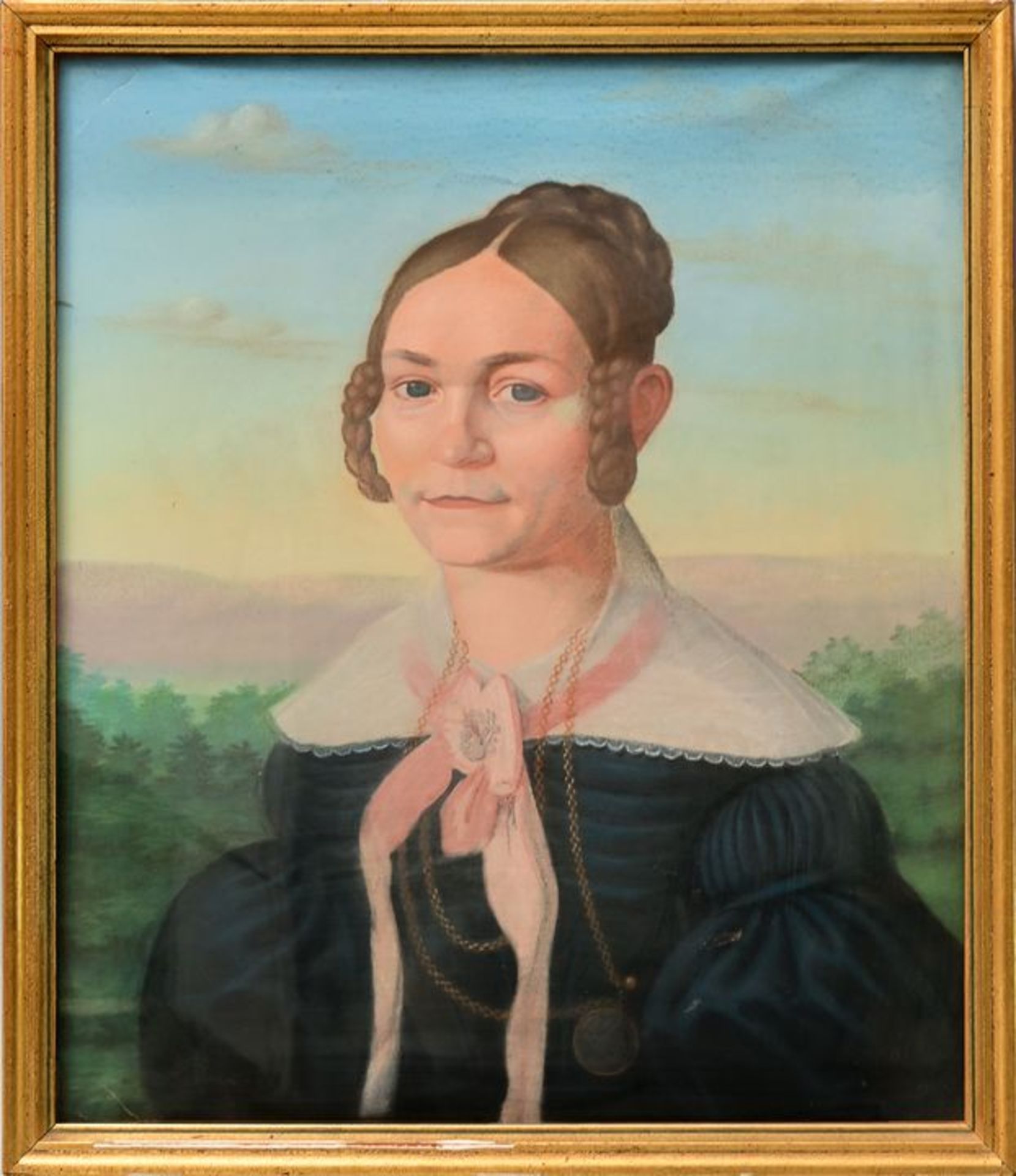 Biedermeierportrait einer jungen Dame mit rosa Halstuch/ pastel - Image 3 of 3