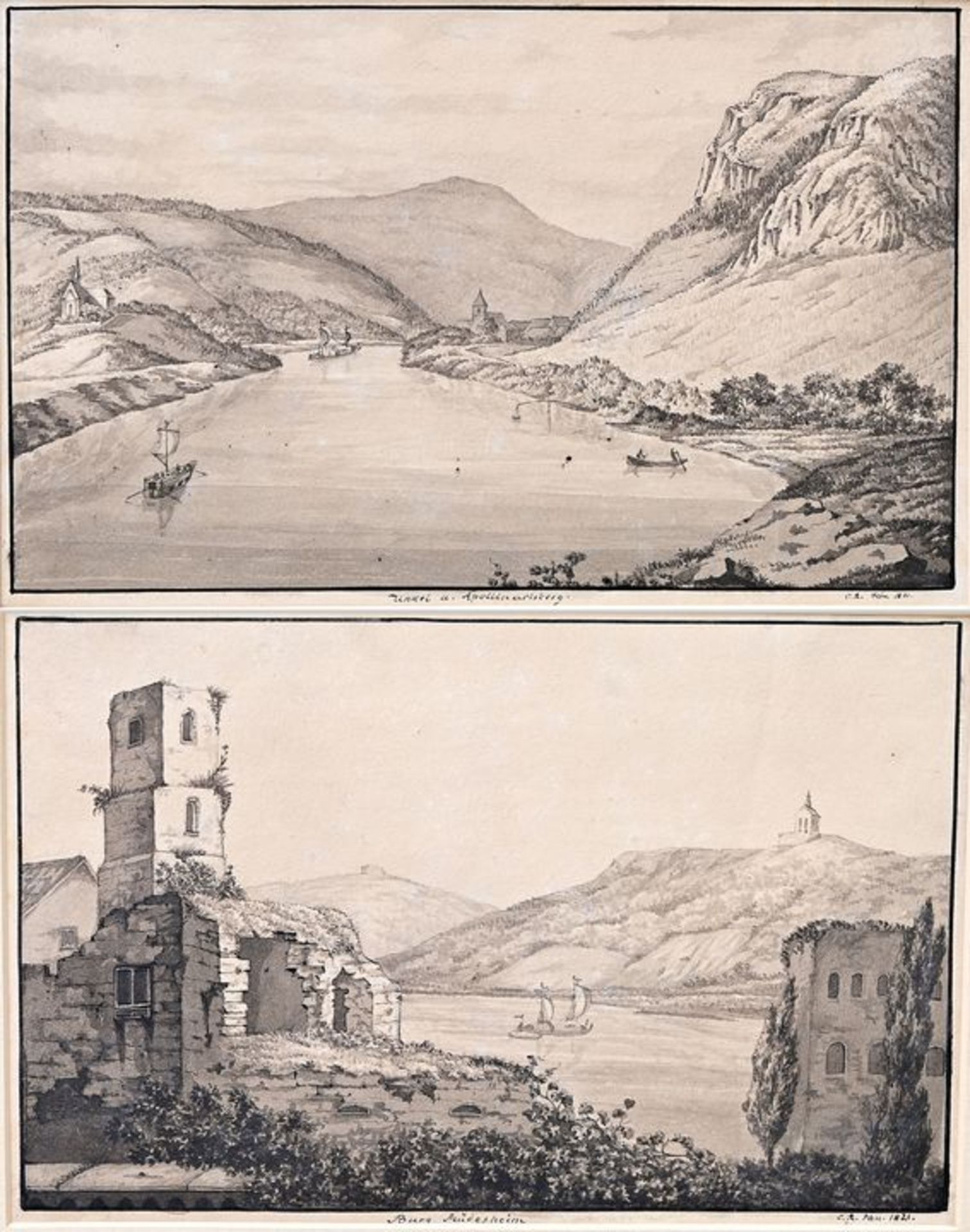 Zwei Rhein-Ansichten 1821 / Two scenes from the Rhine