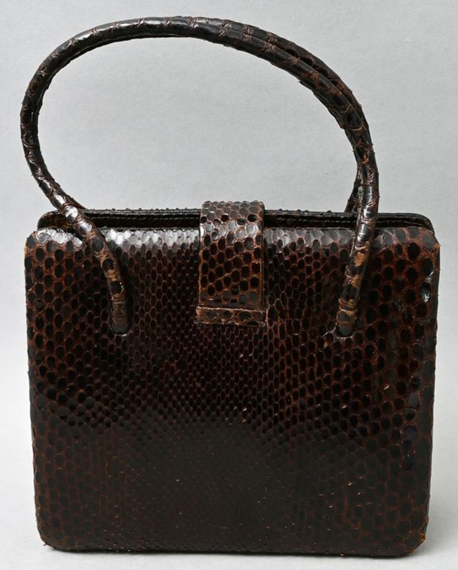 Damenhandtasche, kurze Henkel, schwarzbraune Schlange / Handbag, blackbrown snakeskin - Image 2 of 3