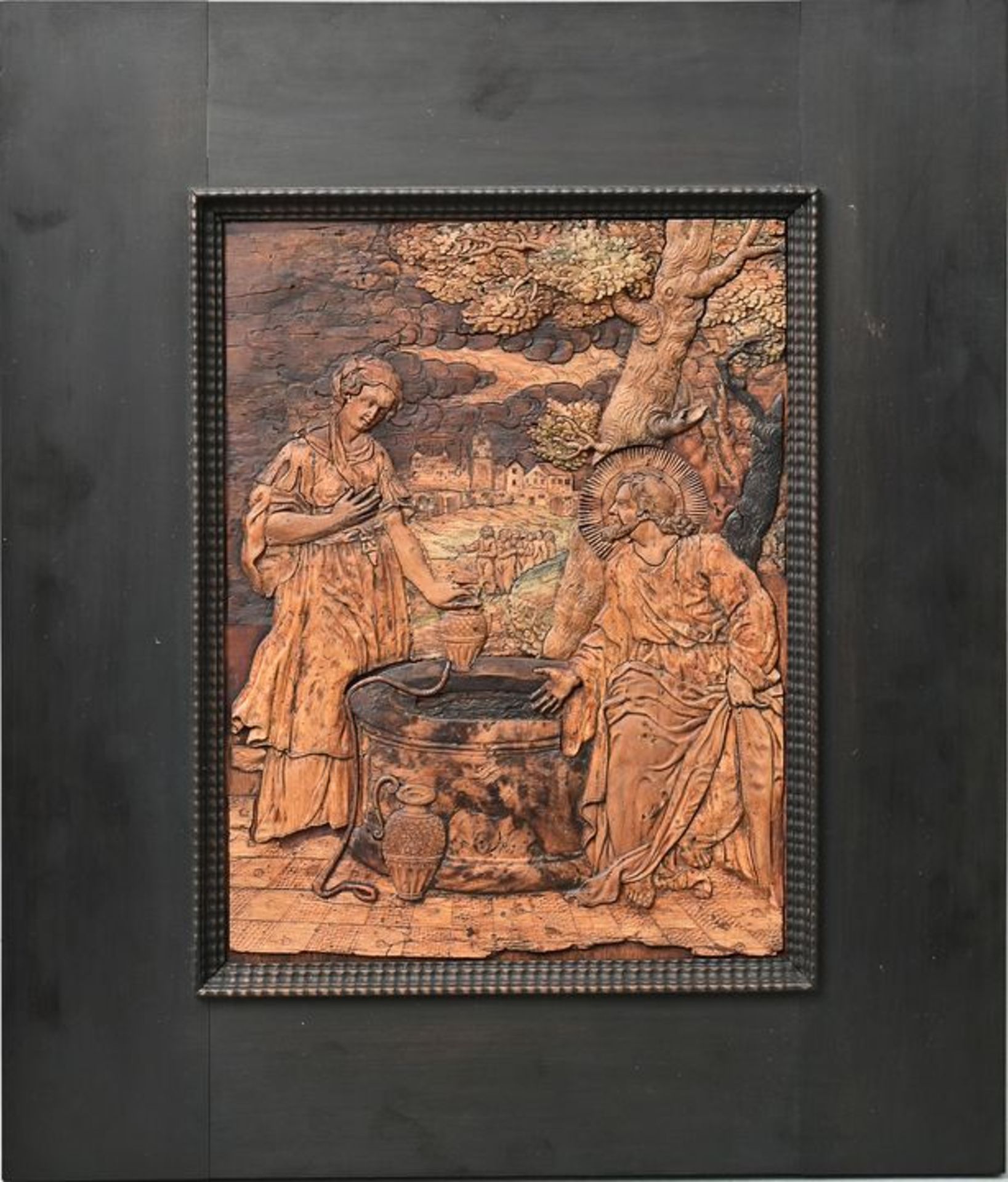 Relief Christus und die Samariterin am Brunnen/ relief intarsia - Image 2 of 7