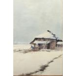 Russisch, Holzhaus im Schnee / Russian, Cabin in the snow