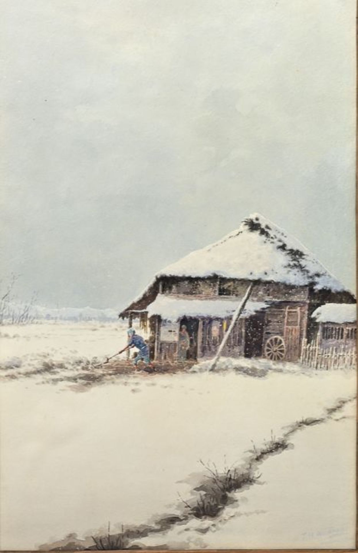 Russisch, Holzhaus im Schnee / Russian, Cabin in the snow