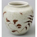 Väschen, Keramik grau, braune Gräser, Krakelee / 473/ vase