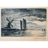 Mertens, A., Windmühle am Meer / Aquatint print