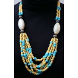 Collier Glasperlen gelbgrün/ hellblau, Silberkugeln, längliche Achate/ beaded necklace