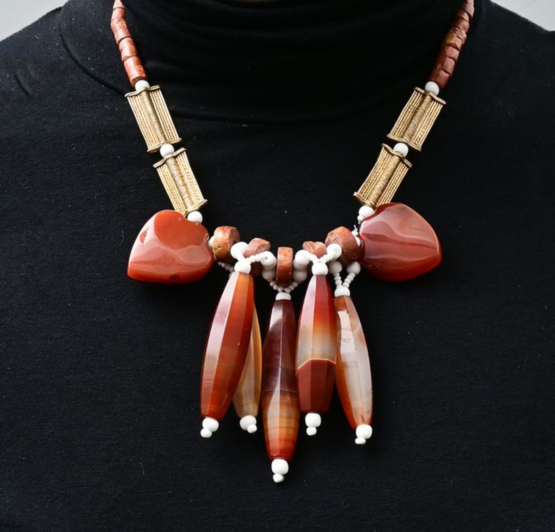Collier Karneol/ Bauxit/ Kupfer vergoldet/ necklace