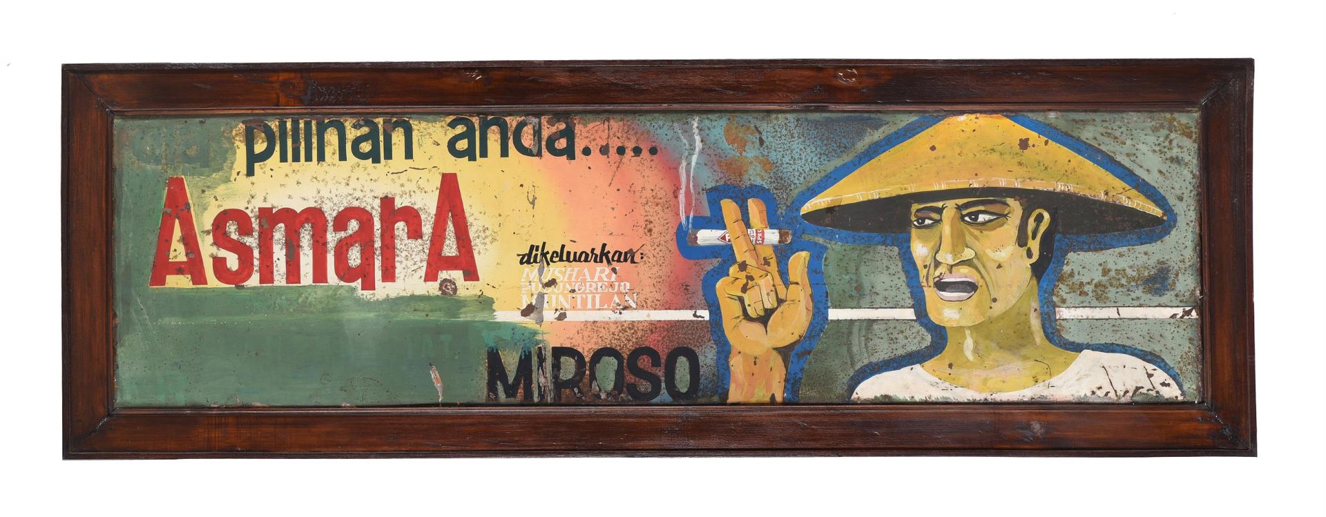 A PAINTED TIN ADVERTISING SIGN FOR CIGARETTES