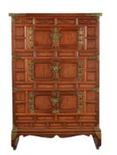 A KOREAN ELM, BURR ELM, AND GILT METAL MOUNTED CHEST OF DRAWERS