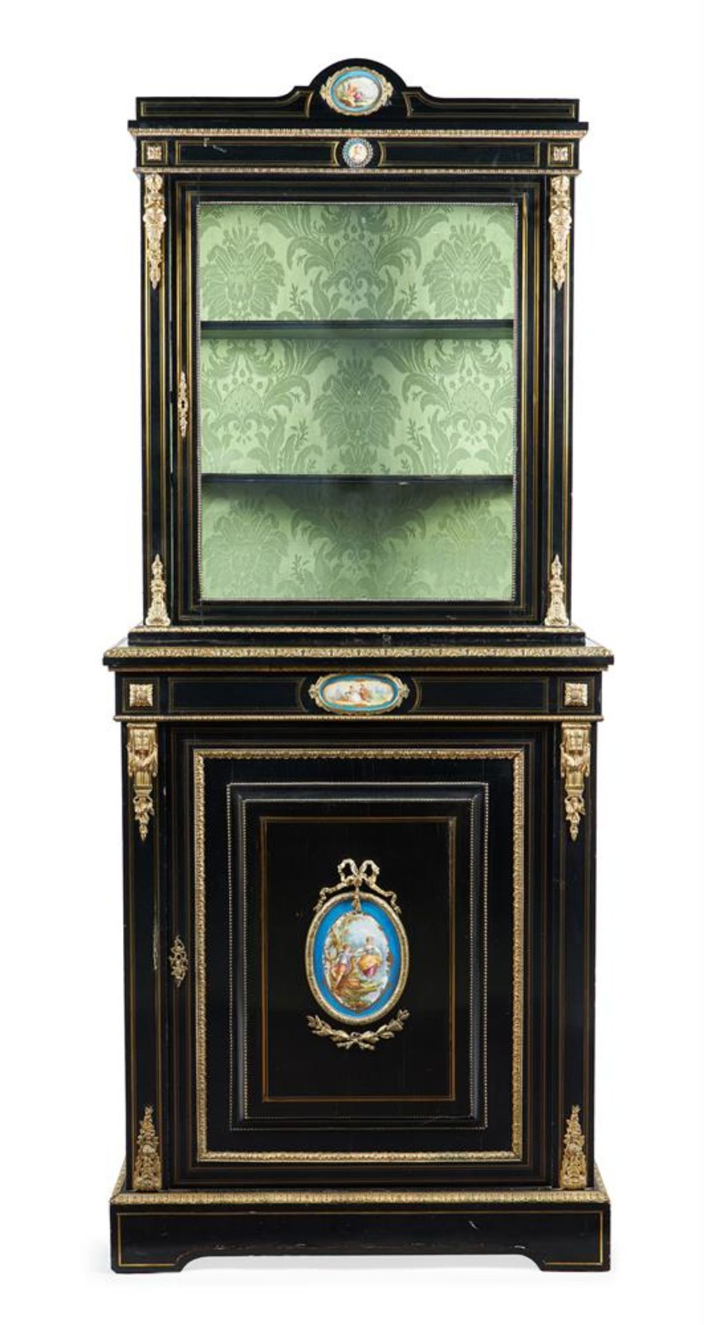 A PAIR OF NAPOLEON III EBONISED AND GILT METAL MOUNTED SIDE CABINETS