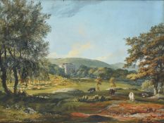 ENGLISH SCHOOL (19TH CENTURY), LANDSCAPE WITH CATTLE GRAZING BEFORE A COUNTRY HOUSE