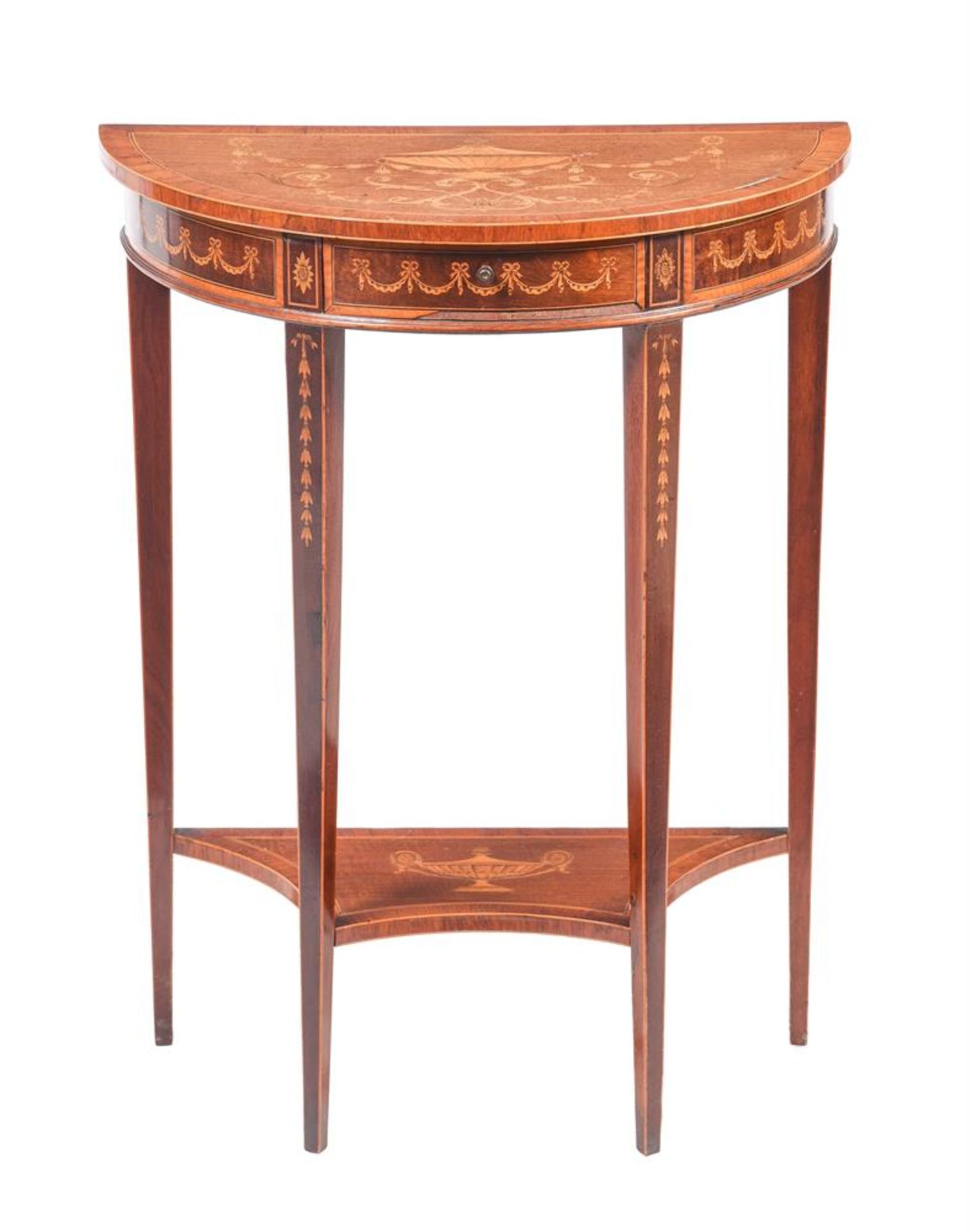 Y AN EDWARDIAN INLAID MAHOGANY AND ROSEWOOD CROSSBANDED SIDE TABLE