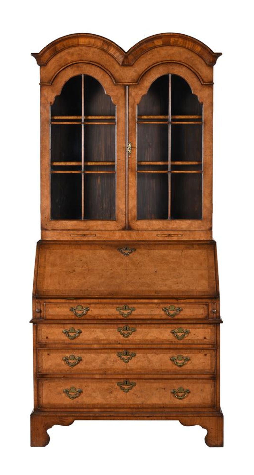 A WALNUT DOUBLE-DOME TOP BUREAU BOOKCASE IN QUEEN ANNE STYLE