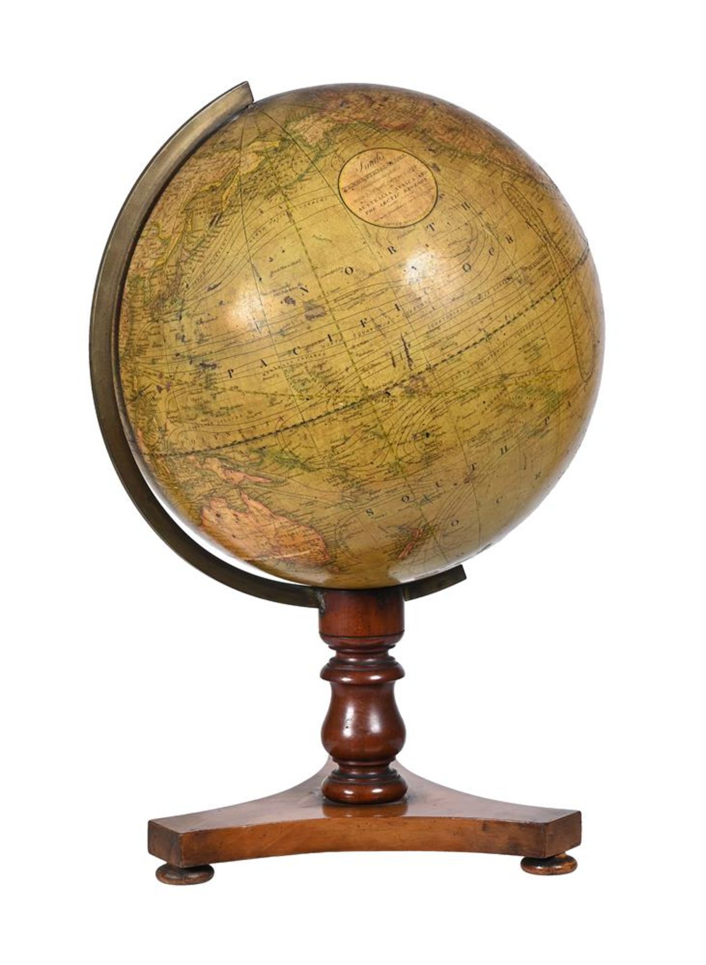 A VICTORIAN WALNUT AND BRASS MOUNTED TERRESTRIAL TABLE GLOBE, SMITH & SON, 63 CHARING CROSS, LONDON - Bild 3 aus 3