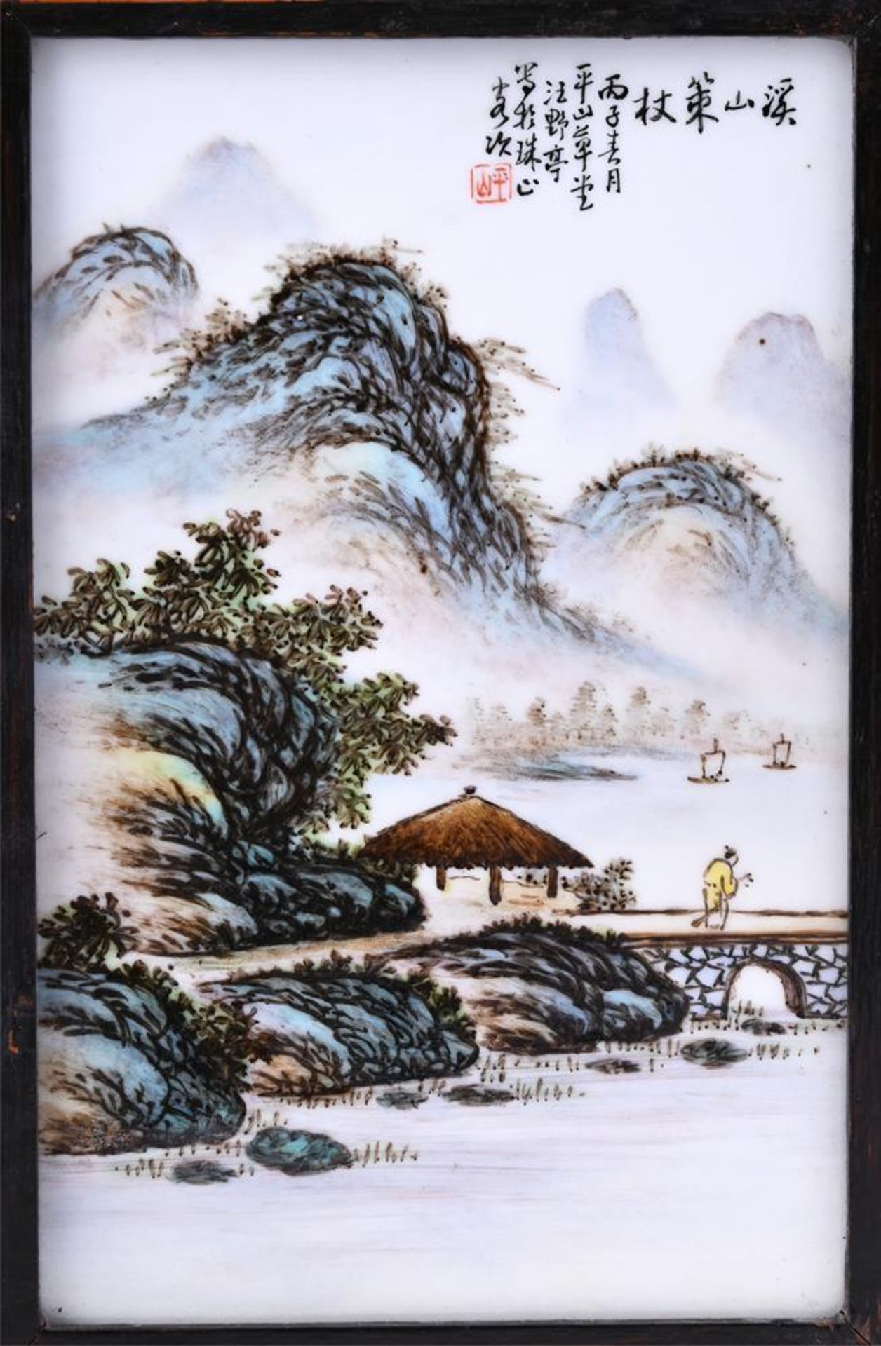 A SET OF FOUR CHINESE ENAMELLED 'LANDSCAPE' PORCELAIN PANELS - Bild 3 aus 10