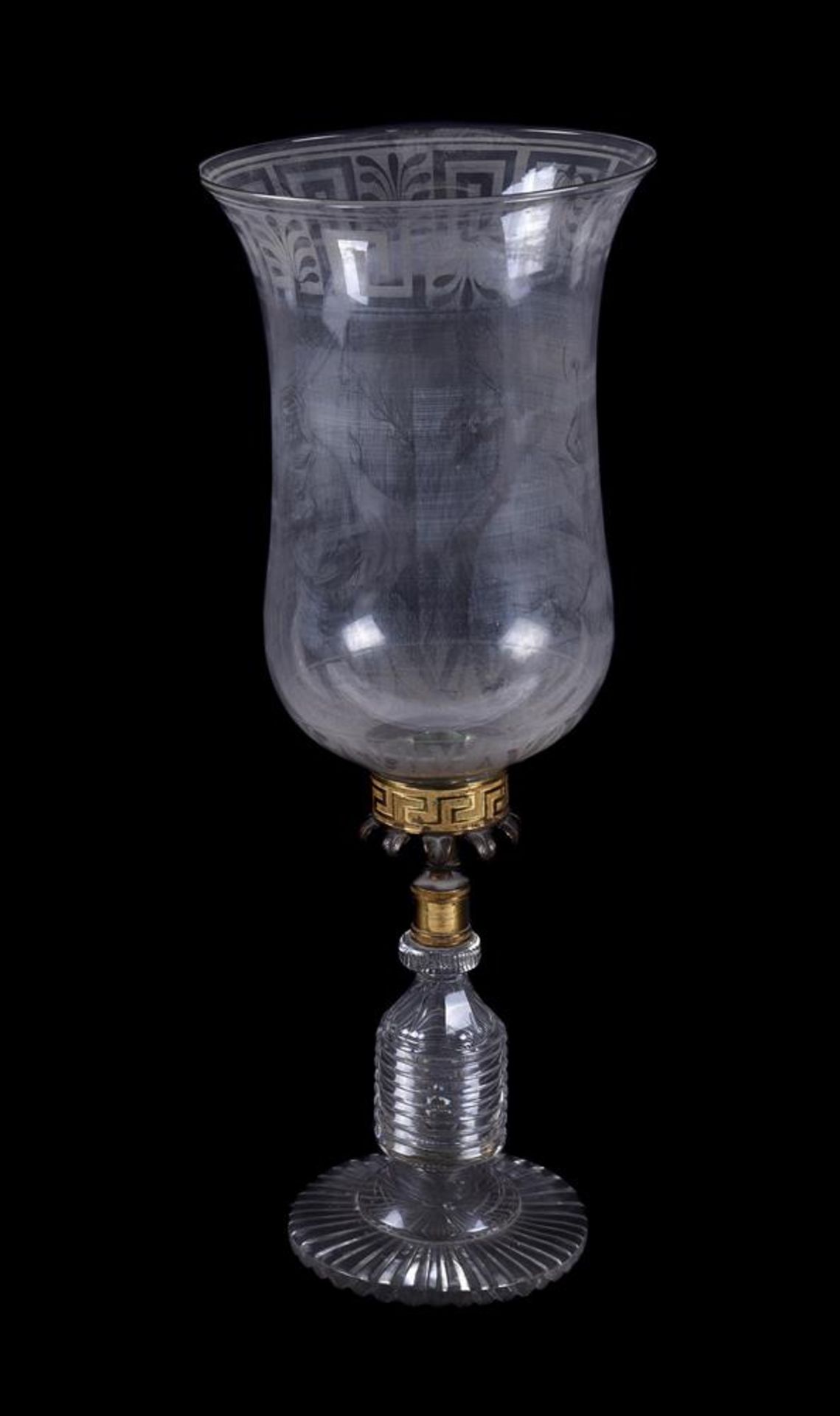 A REGENCY GLASS AND GILT METAL PHOTOPHORE