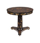 A BLACK AND GILT JAPANNED DRUM TOP TABLE