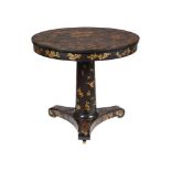 A BLACK AND GILT JAPANNED DRUM TOP TABLE