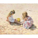 PAUL S. GRIBBLE (BRITISH 20TH CENTURY), GIRLS PLAYING ON THE BEACH WITH BUCKET AND SPADE