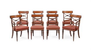 A SET OF EIGHT GEORGE III MAHOGANY AND SATINWOOD DINING CHAIRS