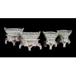 TWO PAIRS OF SIMILAR HEREND PIERCED BASKETS AND STANDS