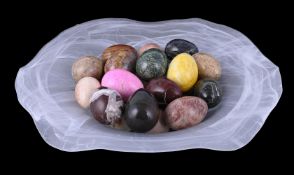 A COLLECTION OF APPROXIMATELY 22 VARIOUS HARDSTONE MODELS OF EGGS